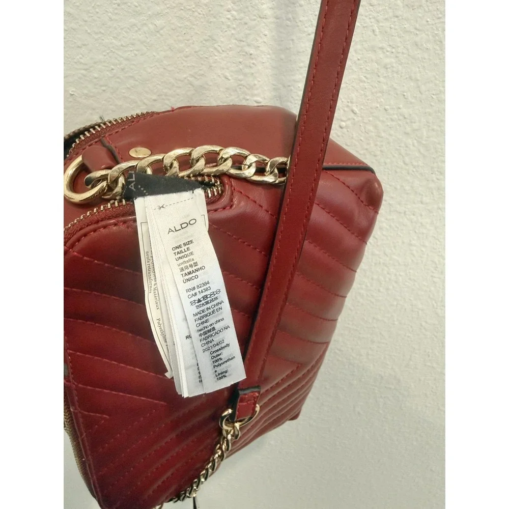 ALDO Small Red Chevron Quilted Crossbody Purse Bag Gold Accents + Tassel